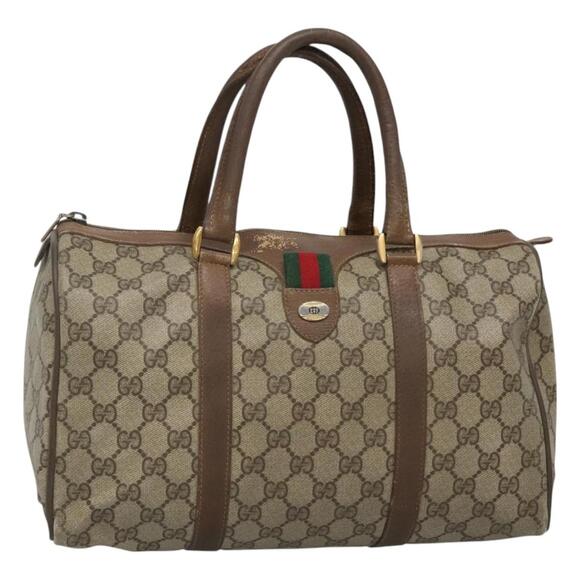 GUCCI GG Supreme Web Sherry Line Boston Bag Pvc Beige Green Red - Picture 1 of 16